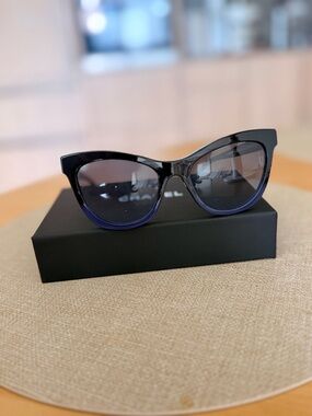 CHANEL Black and Dark Blue Cat Eye Sunglasses - Women Accessories